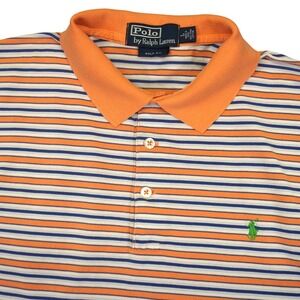Polo Ralph Lauren Polo Shirt Mens L Orange Blue Striped Golf Fit Pima Cotton